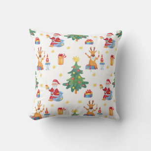 Coussin Arbres de Noël, Père Noël : motif aquarelle.