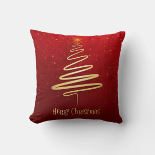 Coussin Arbres de Noël rétro de style Vintage sur rouge