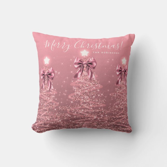 Coussin Arbres de Noël Rose Pâle Fêtes de Fin d'Année Nom (Recto)