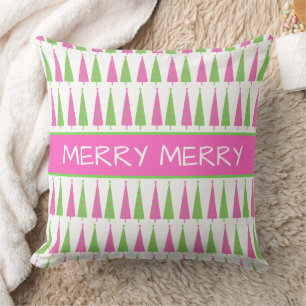 Coussin Arbres de Noël roses et verts personnalisés Prépa