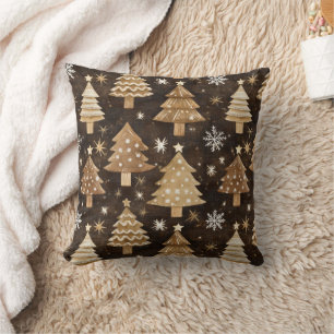 Coussin Arbres de Noël rustiques et flocons de neige