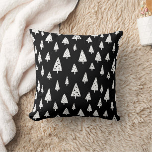 Coussin Arbres de Noël scandinaves noirs et blancs moderne