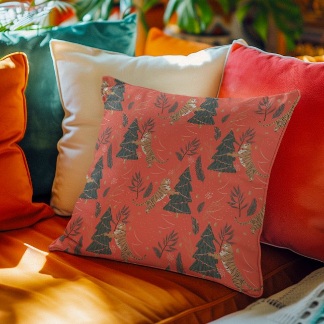 Coussin Arbres de Noël & tigres motif personnalisé arrière (Créateur téléchargé)