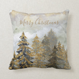 Coussin Arbres de Noël verts dorés