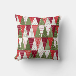 Coussin Arbres de Noël verts et rouges