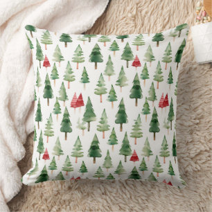 Coussin Arbres de Noël verts rouges