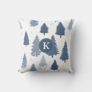 Coussin Arbres de pin d'hiver et motif de Noël de flocons