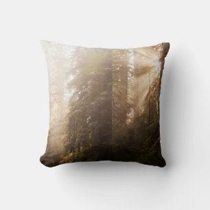 Coussin Arbres de séquoia dans le brouillard matinal avec