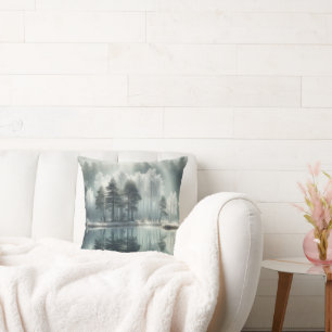 Coussin Arbres D'Hiver Avec Réflexion Du Lac