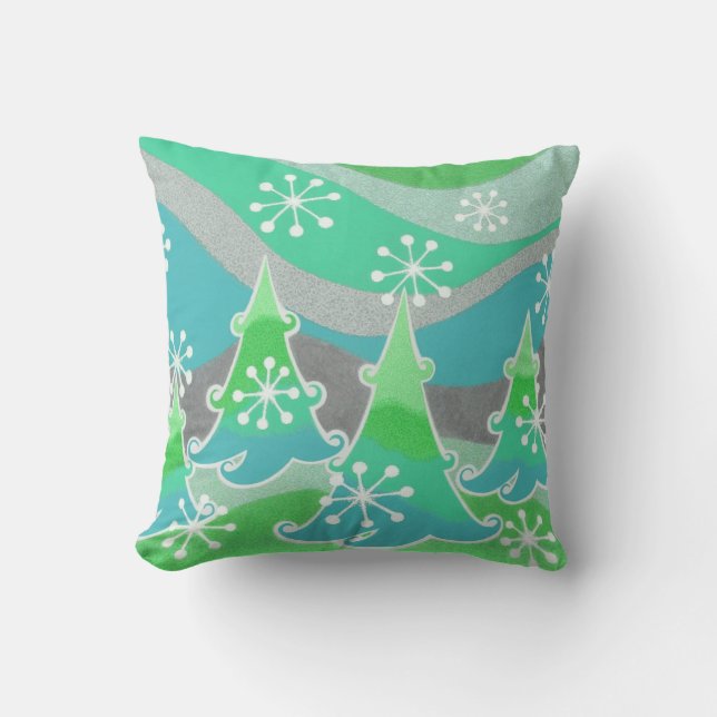 Coussin Arbres d'hiver carré d'oreiller à jetons verts (Recto)