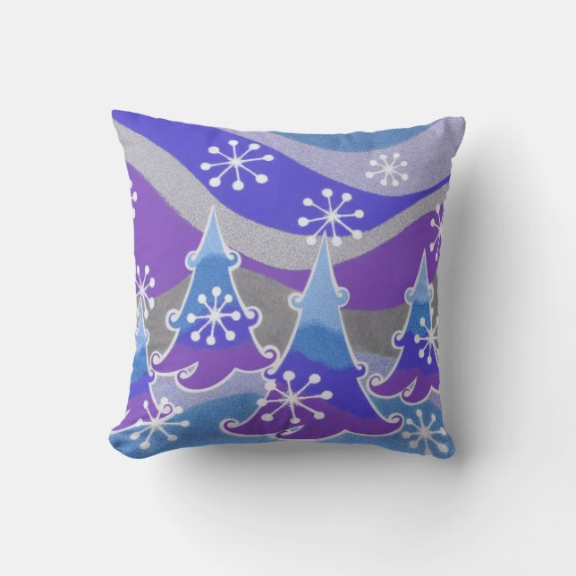 Coussin Arbres d'hiver carré d'oreiller à lancer bleu (Recto)