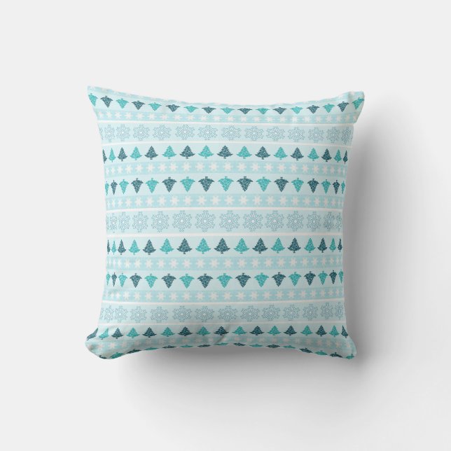 Coussin Arbres d'hiver et Snowflake Motif Bleu (Recto)