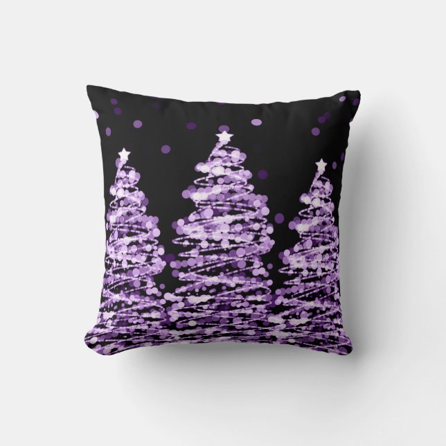Coussin Arbres élégants de Bokeh de Noël pourpres (Recto)