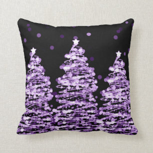 Coussin Arbres élégants de Bokeh de Noël pourpres