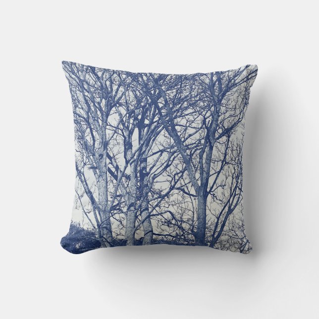 Coussin Arbres en hiver - Effet Cyanotype (Recto)