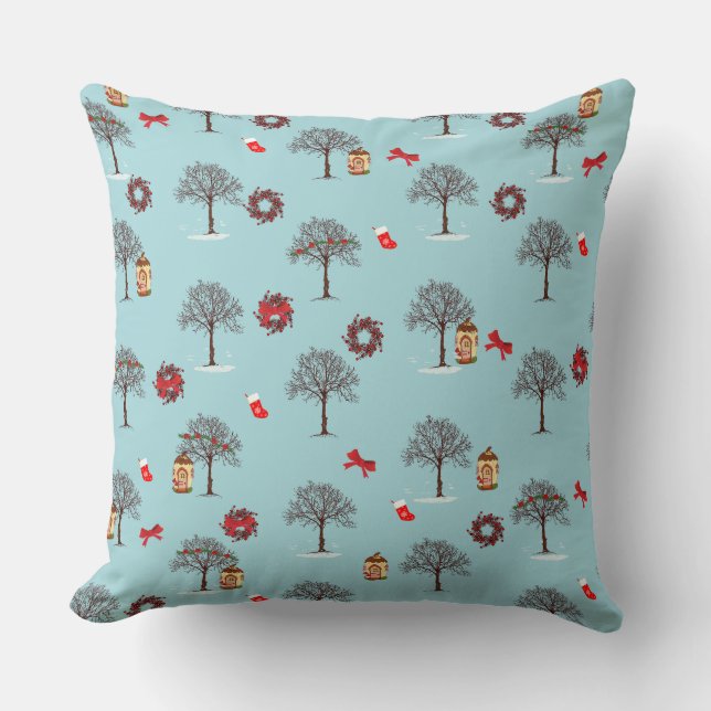 Coussin Arbres en hiver et décorations de Noël (Recto)
