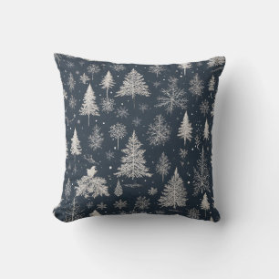 Coussin arbres enneigés et flocons de neige
