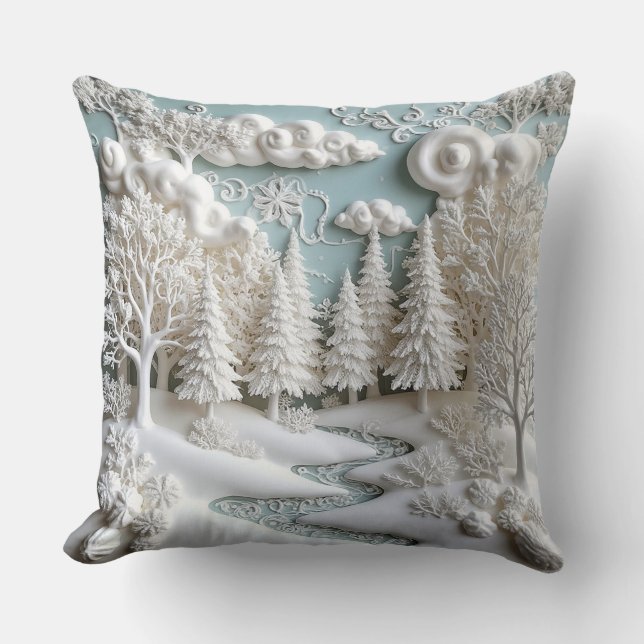 Coussin Arbres enneigés et motifs givrés (Recto)