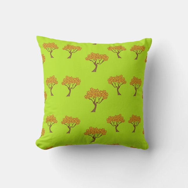 Coussin Arbres feuille brun d'automne sur vert (Recto)