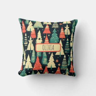 Coussin Arbres géométriques mignons personnalisés en hiver