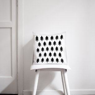 Coussin Arbres noirs et blancs style scandinave Noël