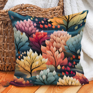 Coussin Arbres orange sarcelle jaune
