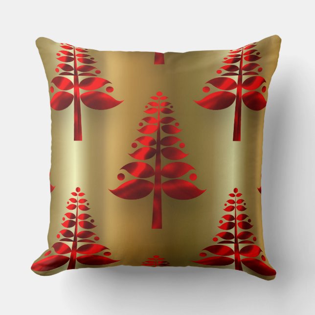 Coussin Arbres rouges de Noël en or (Recto)