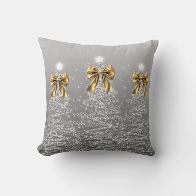 Coussin Arbres scintillants de Noël élégants Ruban doré fa (Recto)