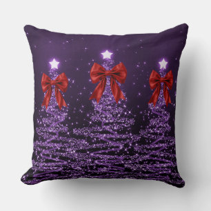 Coussin Arbres scintillants de Noël violets avec un faux n