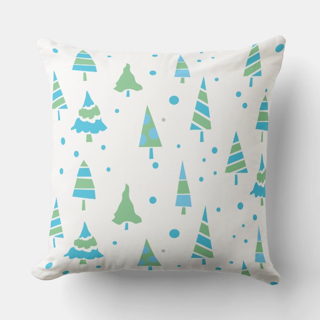 Coussin ARBRES VERTS BLEUS Forêt Bois Jeu de Noël (Recto)