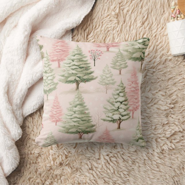 Coussin Arbres verts roses Noël vacances (Couverture)