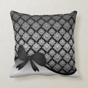 Coussin Arc argenté de ruban de remous de noir de damass