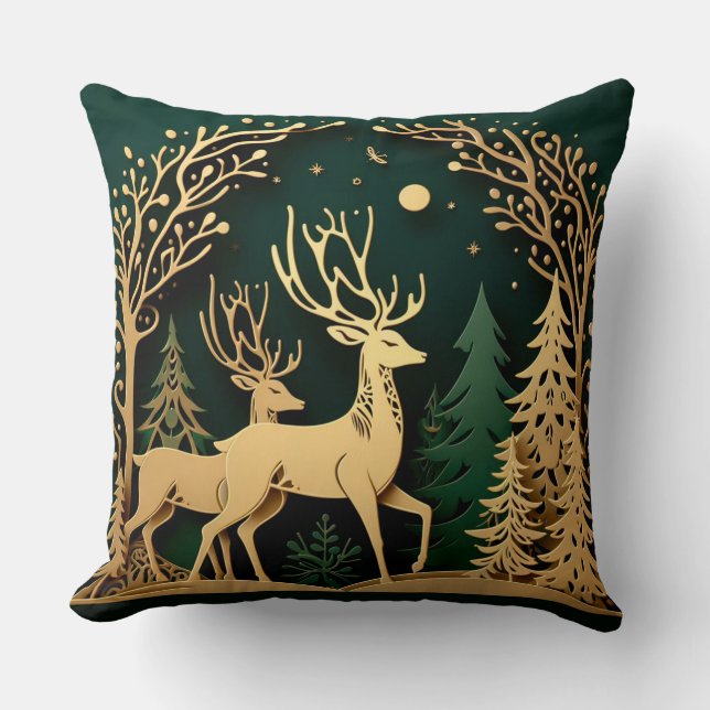 Coussin Arc de la Forêt Enchantée – Renne Doré (Recto)