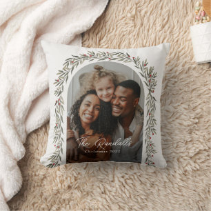 Coussin Arc de verdure Script moderne Photo Noël