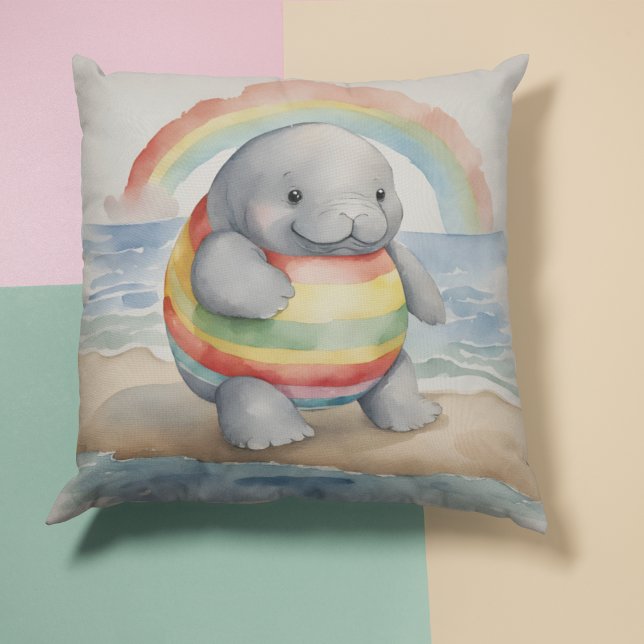 Coussin Arc en arc-en-ciel de bébé Manatee (Créateur téléchargé)