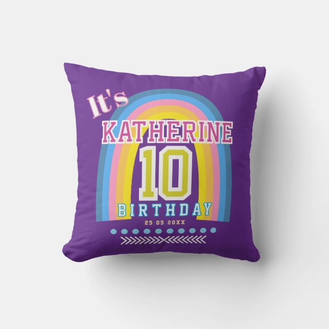 Coussin Arc-en-ciel 10e Anniversaire Violet (Recto)