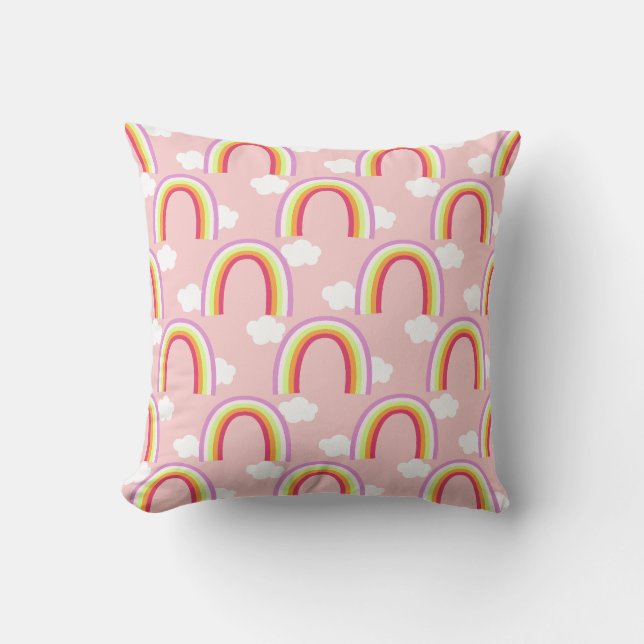Coussin Arc-en-ciel avec nuage rose clair (Recto)