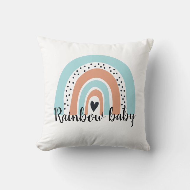 Coussin Arc en ciel Bébé Coeur Bleu Pêche (Recto)