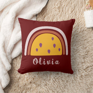 Coussin Arc-en-ciel Boho avec nom personnalisé Jaune
