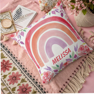 Coussin Arc-en-ciel Boho personnalisé avec fleurs
