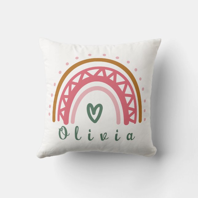 Coussin Arc-en-ciel branché Boho avec un nom personnalisé (Verso)