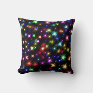 Coussin Arc-en-ciel brillant Étincelles, Étoiles et feux d