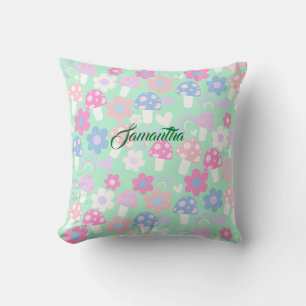 Coussin Arc-En-Ciel, Champignons Et Fleurs