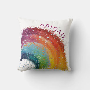 Coussin Arc-en-ciel coloré Gold Star Bold Pretty Girl Name