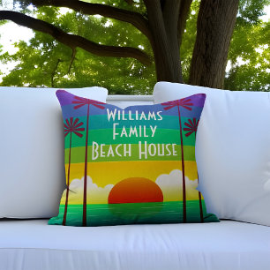 Coussin Arc en ciel coloré Tropical Sunset Beach House Déc