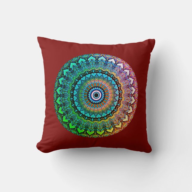 Coussin Arc en ciel et coeurs amusants Mandala sur le roug (Recto)