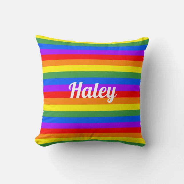 Coussin Arc-en-ciel Frappes Nom Personnalisé Jeu d'oreille (Recto)