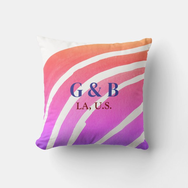 Coussin Arc-en-ciel jaune rose ajouter nom couple lieu vil (Recto)