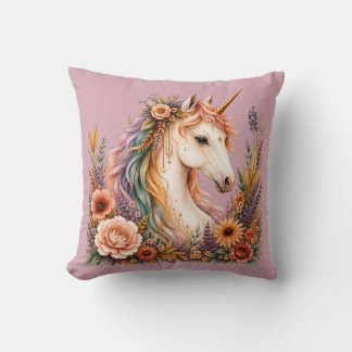 Coussin Arc-en-ciel Licorne Aquarelle Douce Blush