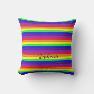 Coussin Arc-En-Ciel Lignes De Couleur Monogrammes Abstrait